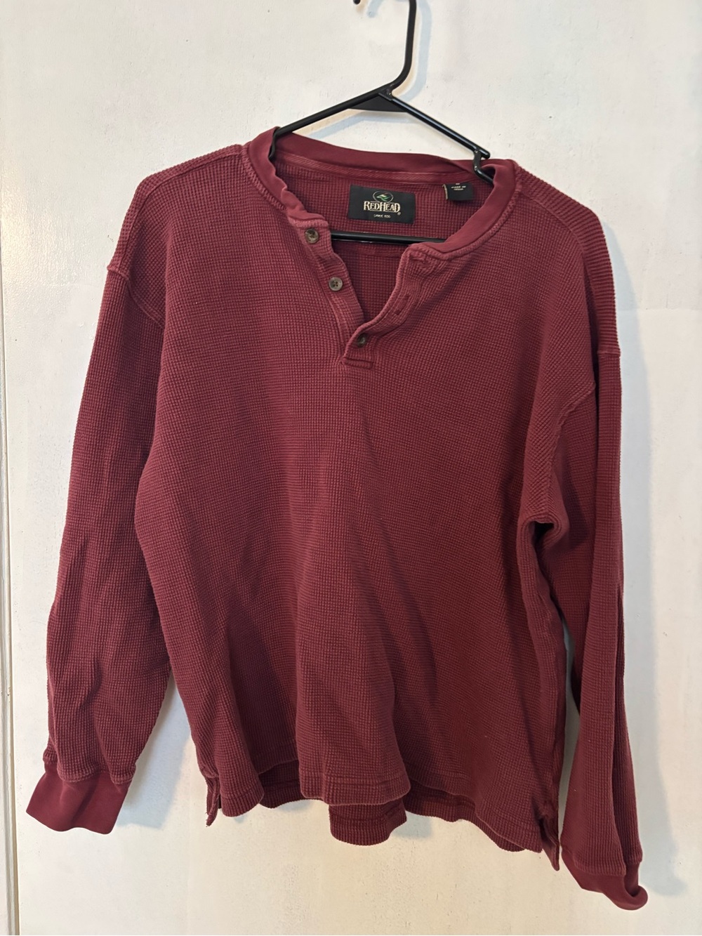 RedHead Men’s Long-Sleeve Waffle Henley - Burgundy